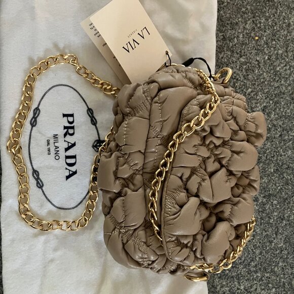 FAB LA VIA SOFT PUFF LEATHER BAG CLUTCH CHAIL STRAP PRADA DUSTBAG MADE IN ITALY - Picture 12 of 12